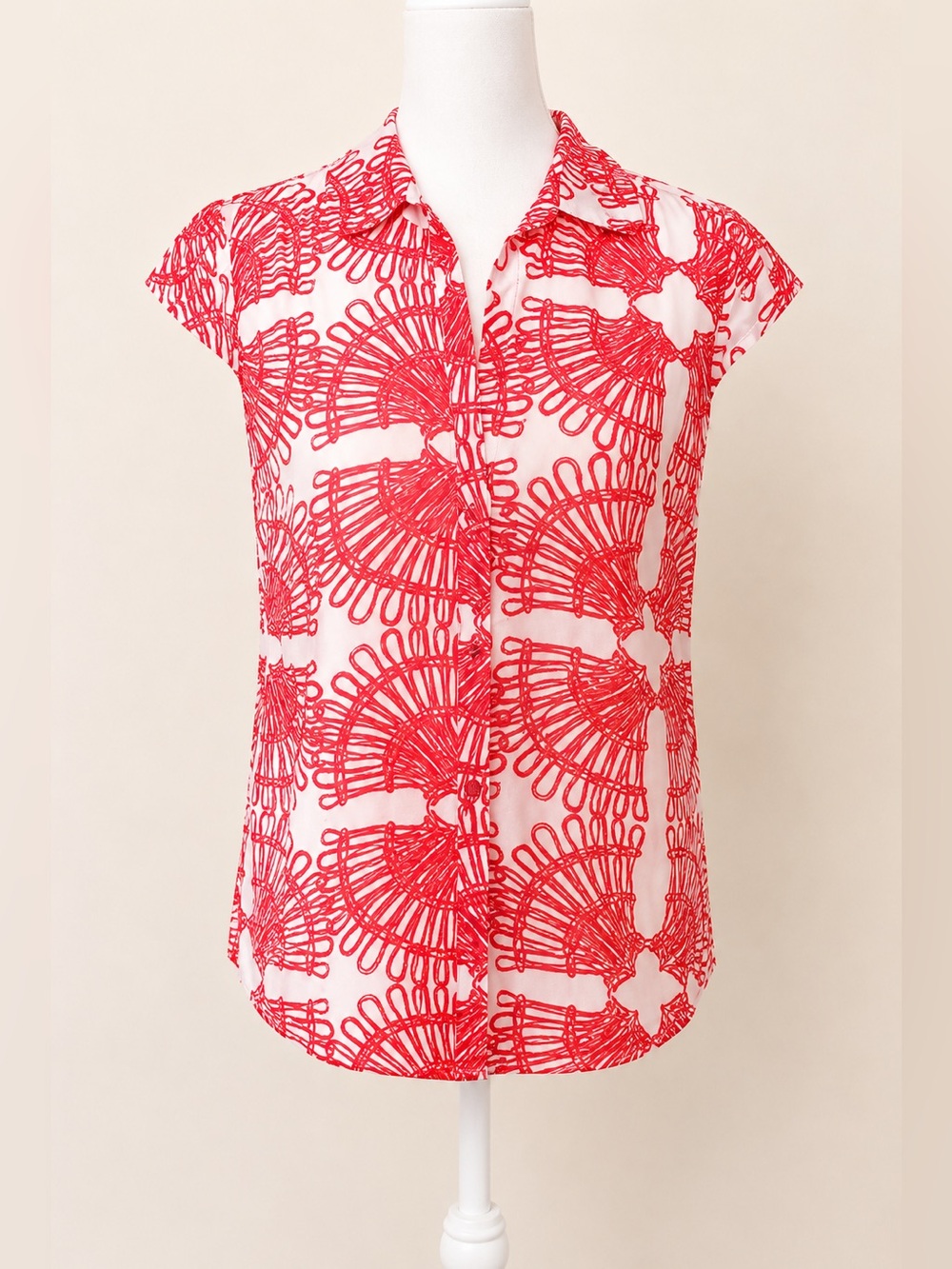 Lilly Pulitzer • Coral & White Cap Sleeve Silk Blend Top • Size XS • EUC